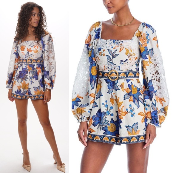 FARM Rio Pants - Farm Rio Lace Trim Romper Off-White Summer Flowers Small Medium Large NWT